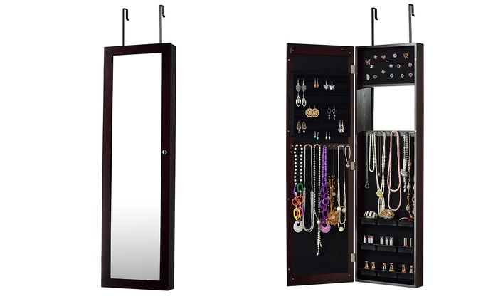 Over The Door Or Wall Hanging Mirrored Jewelry Armoire Groupon