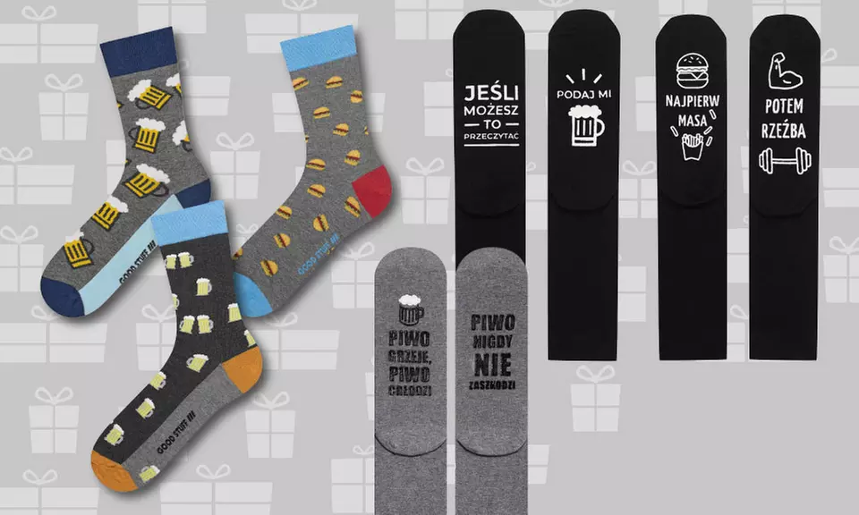 Zestaw 6 par skarpetek damskich lub męskich z napisami od 48 zł i więcej z SOXO - Primary Image