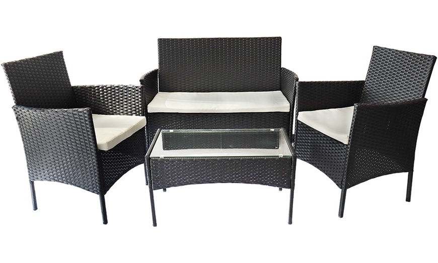 Image 2: Four-Piece Black Rattan-Effect Garden Furniture Set