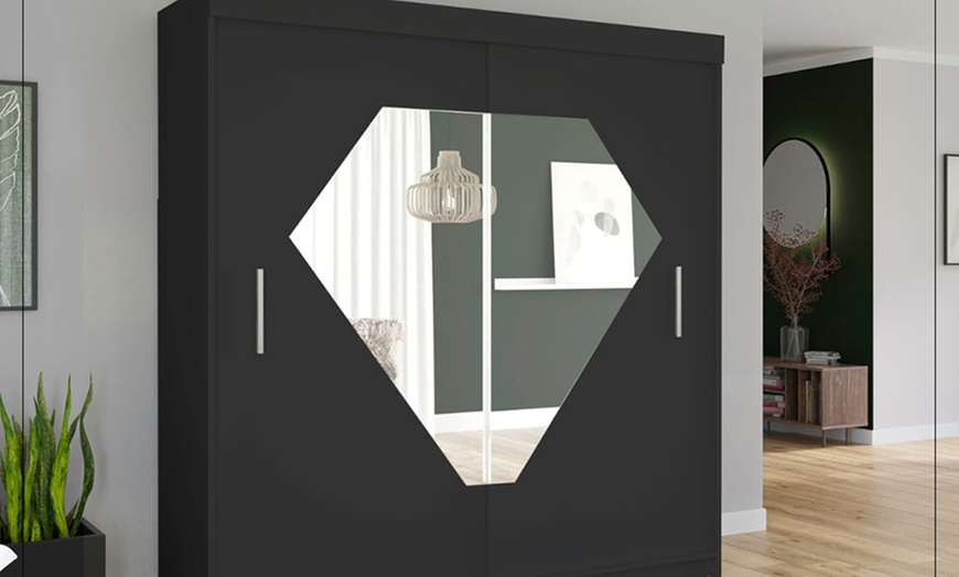 Image 3: Free-Standing Wardrobe with Diamond-Shaped Mirror