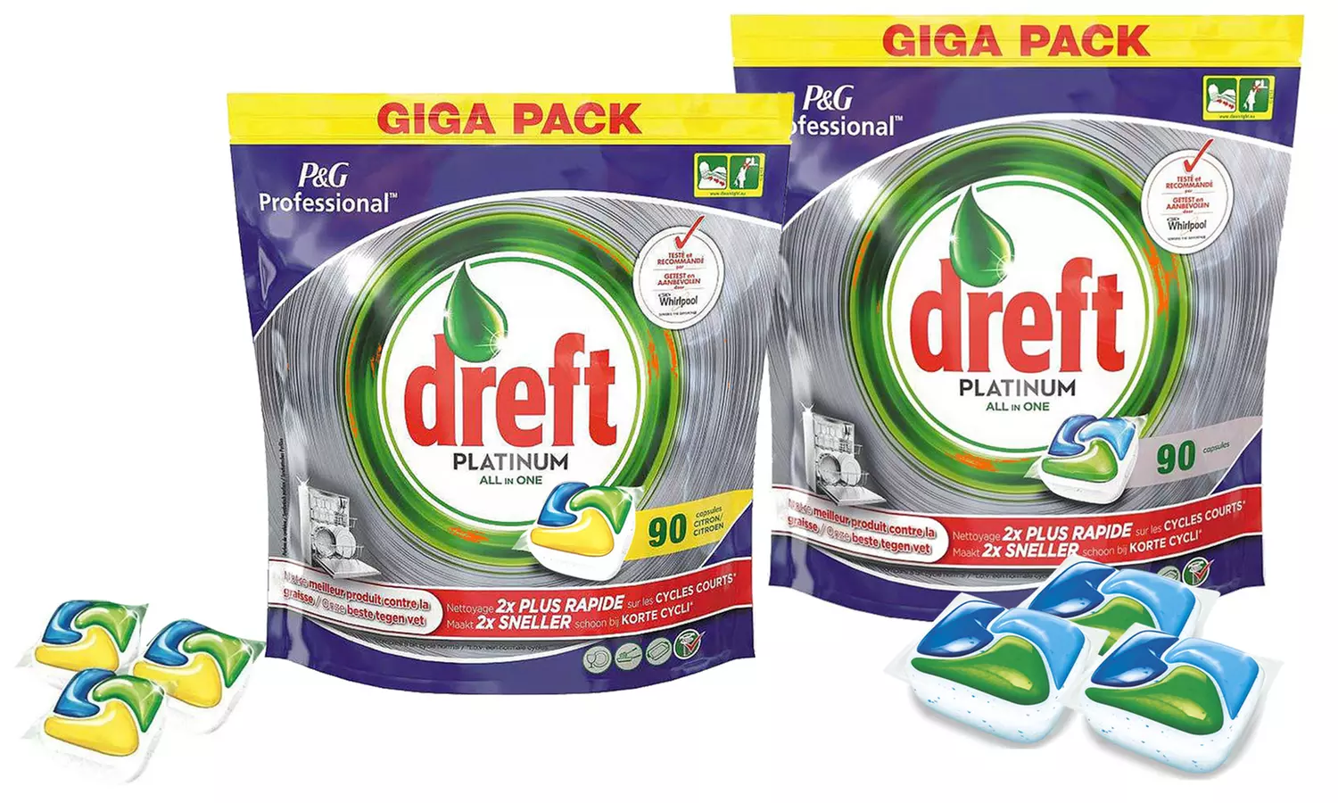 90, 240 ou 540 tablettes Platinum All in One Dreft citron ou regular pour lave-vaisselle - Primary Image