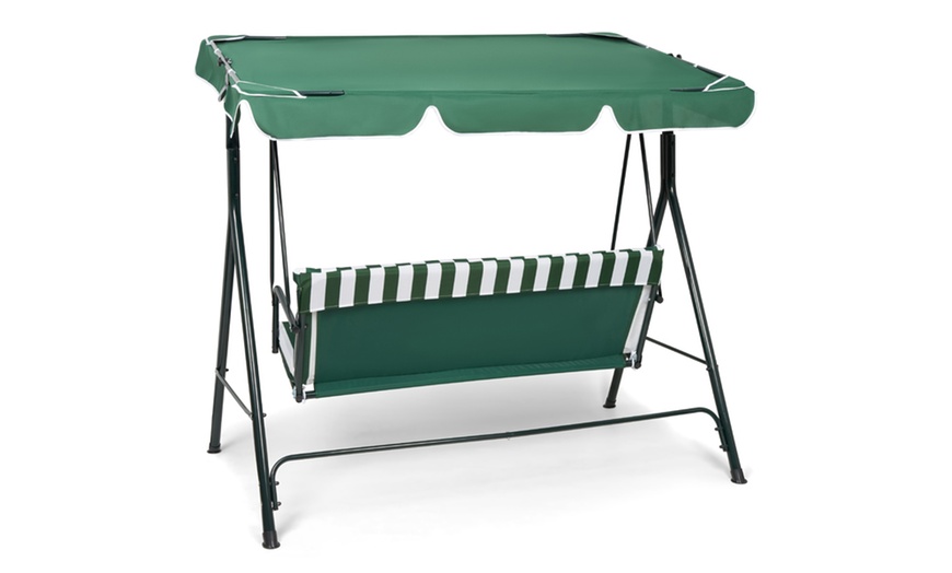 Image 4: Three-Seater Outdoor Swing Bench with Canopy