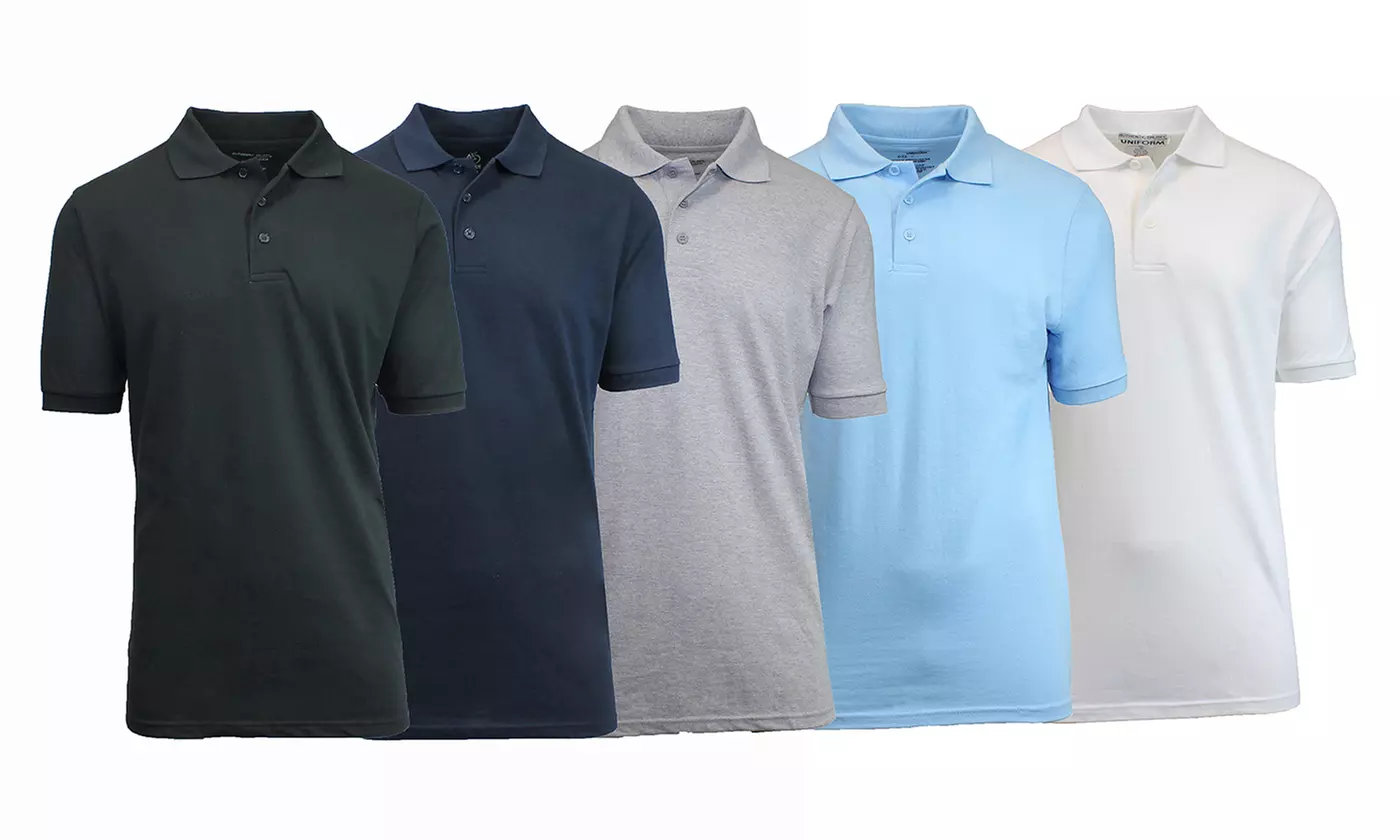 Men's Pique Polo Shirts (5-Pack) - Second Medium