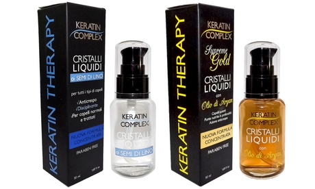 Fino a 4 flaconi di cristalli liquidi Keratin Complex ai semi di lino o all'olio di Argan per rinforzare i capelli