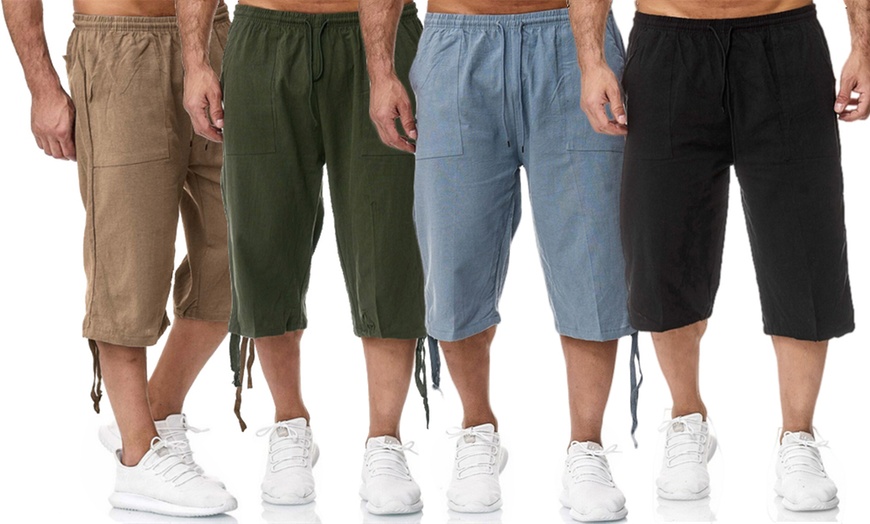 Image 1: Men's Elastic Waist Casual Cotton Linen Long Shorts