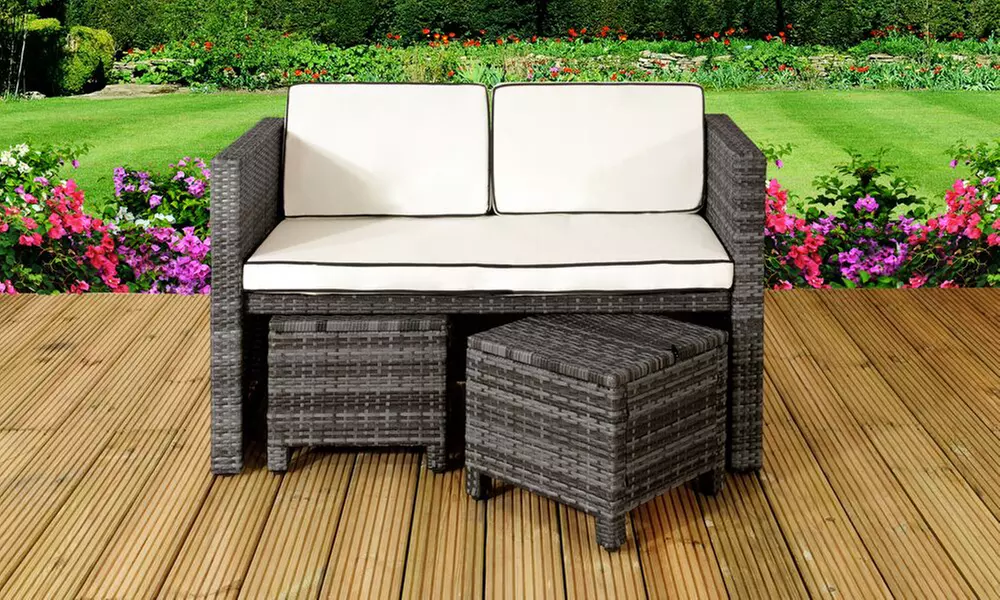 Seven-Piece Sofa and Stools Cube Rattan-Effect Set