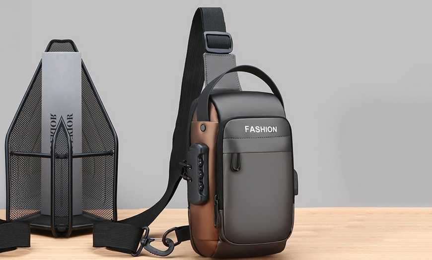 Image 1: Anti-theft Chest Shoulder Crossbody Sling Bag with USB Port