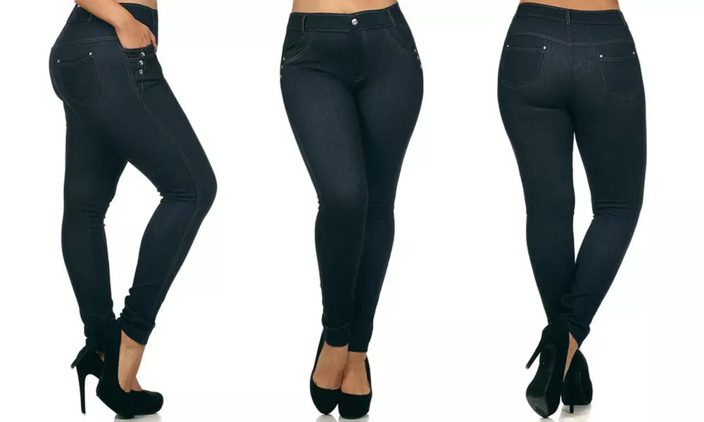 Women's Plus-Size Full-Length Denim Inspired Jeggings - Second Medium