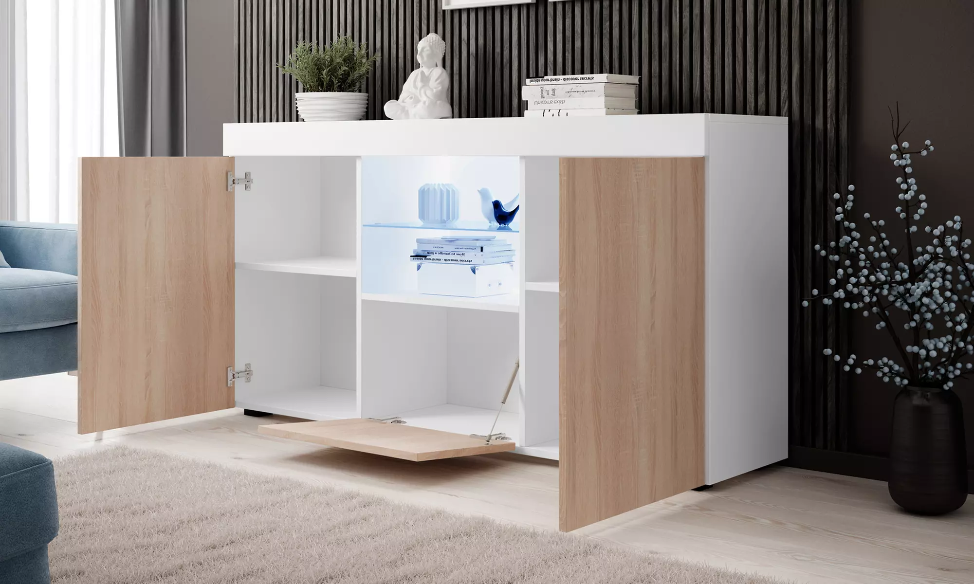 Mueble aparador con armarios e iluminación led