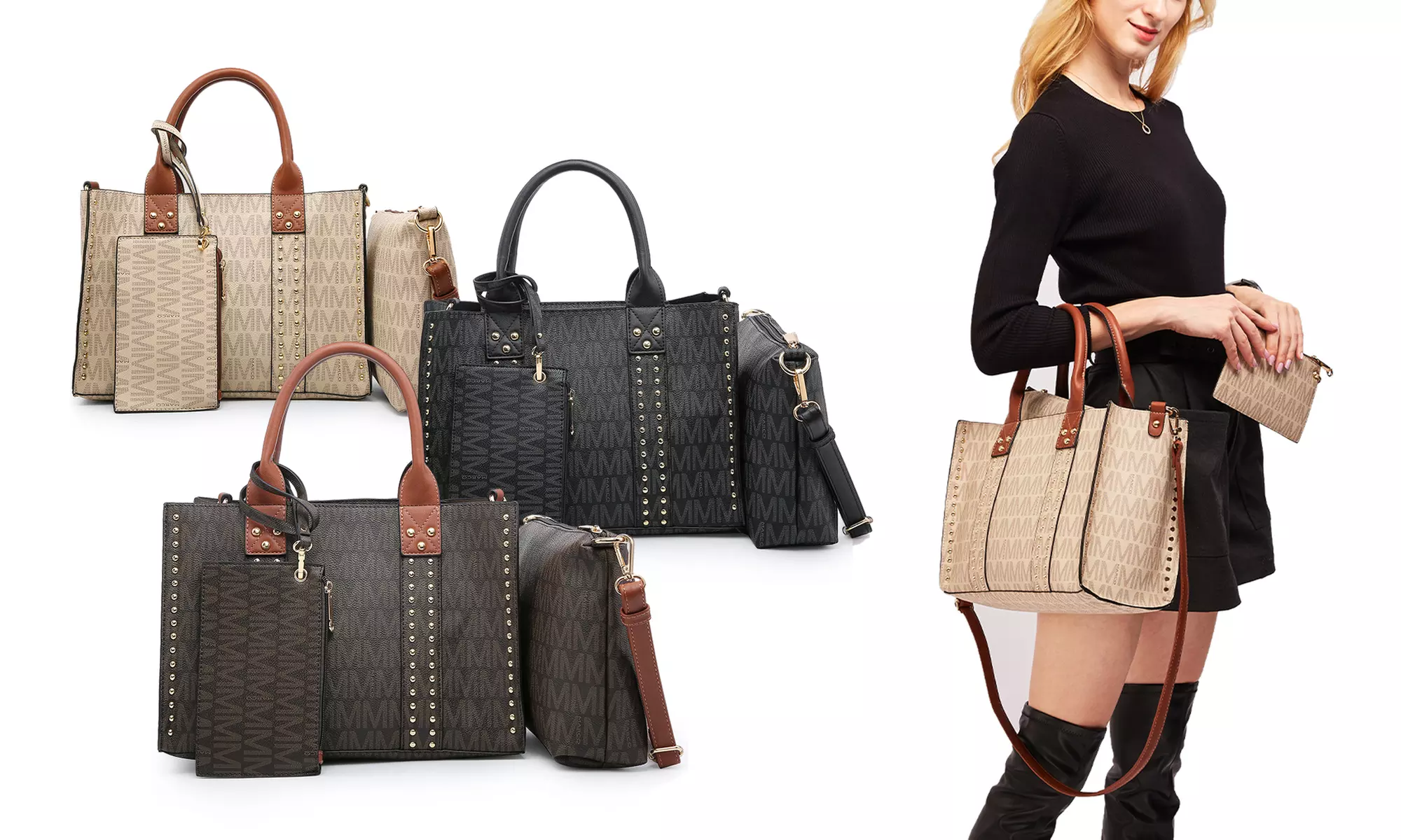 MMK Collection M Marco Signature Tote Handbag Set Satchel Purse (3-Piece) - Primary Image