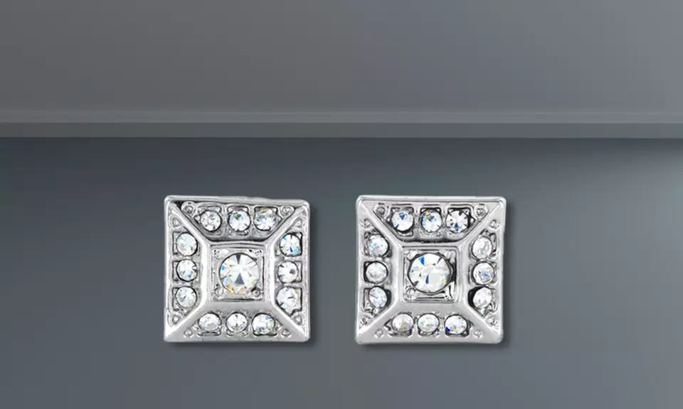 Micro Pave Crystal Square Pyramid Stud Post Earrings