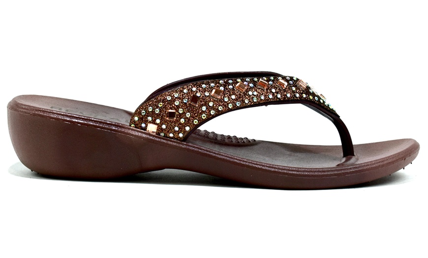 Image 6: Women's Studded Mirror Wedge Flip-Flops