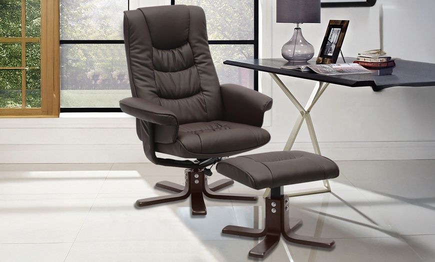 Image 6: PU Leather Swivel Office Armchair with Footstool