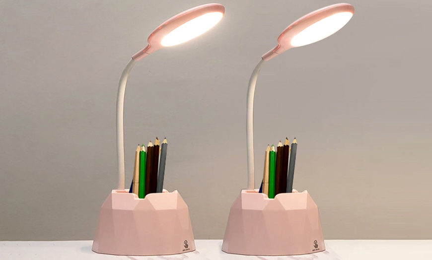 Image 11: Dimmable LED Desk Lamp with Phone and Pen Holder