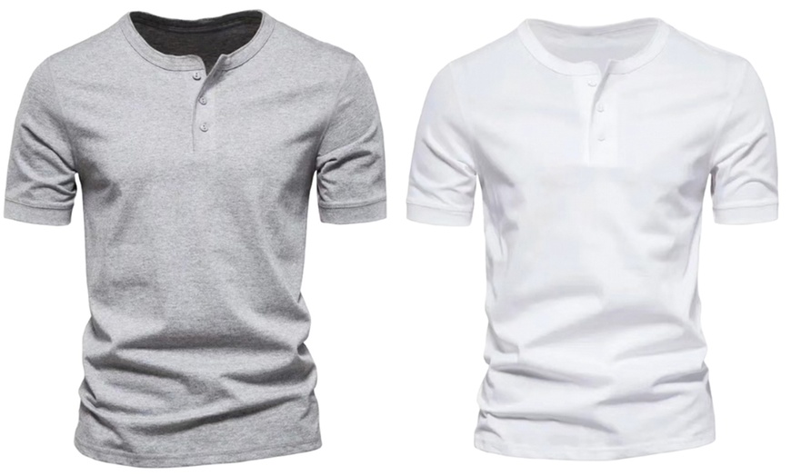 Image 13: T-shirt Henley décontracté à manches courtes pour hommes