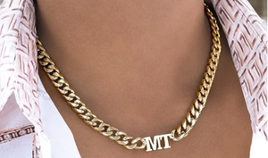 Stainless Steel Cuban Chain 2-Initial Necklace from MonogramHub