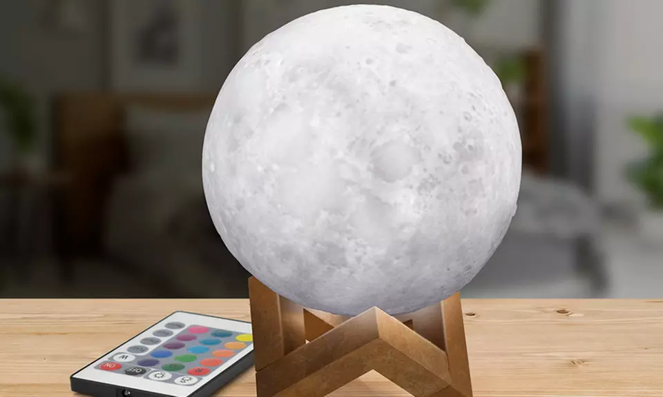 3D Light-Up and Rechargeable Moon Lamp with Remote Control - Primary Image