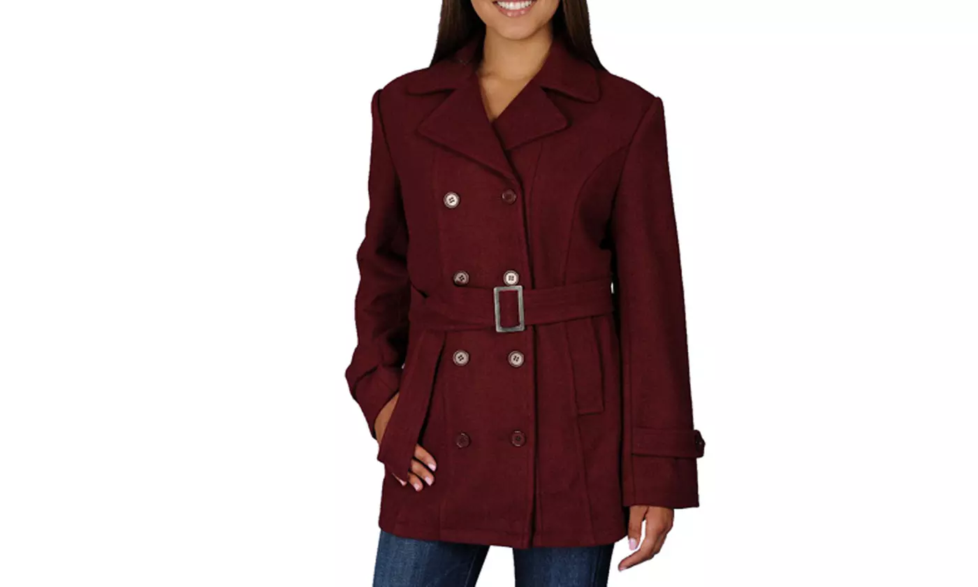 Maxxsel Women's Mid-Length Wool Blend Pea Coat - Second Medium