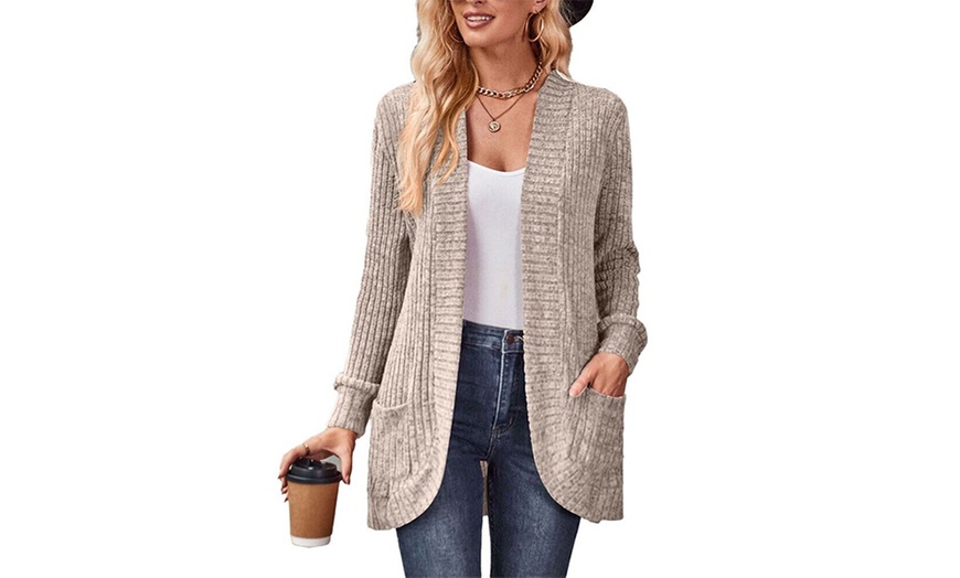 Image 4: Women's Ribbed Long Sleeve Cardigan