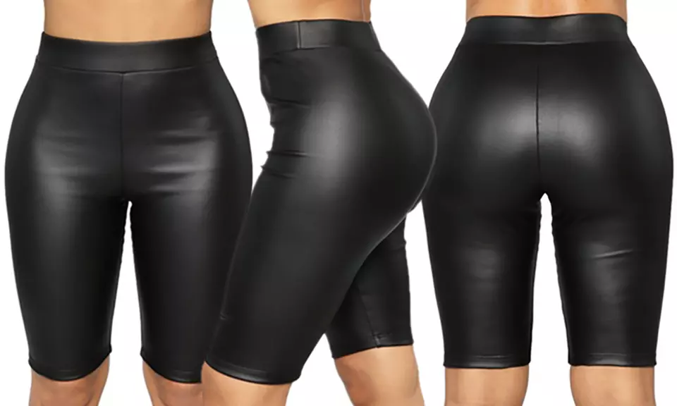 Women's Faux Leather Bike Shorts - Primary Image
