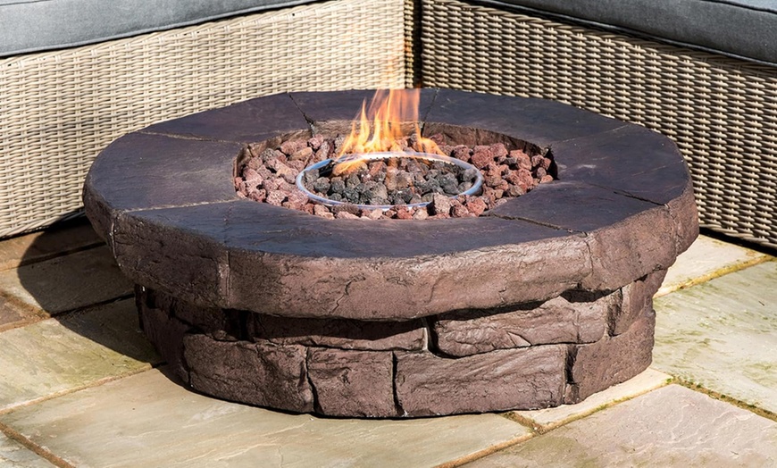 Image 1: Outdoor Round Stone-Look Fire Pit