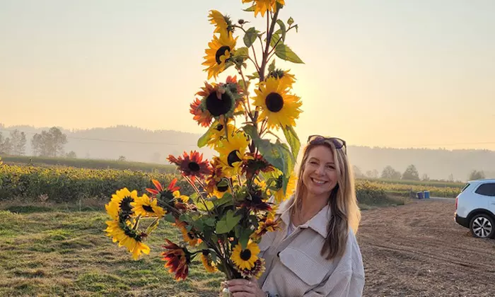 U-Pick Sunflower Admission for One, a Mason Jar and Sunflowers