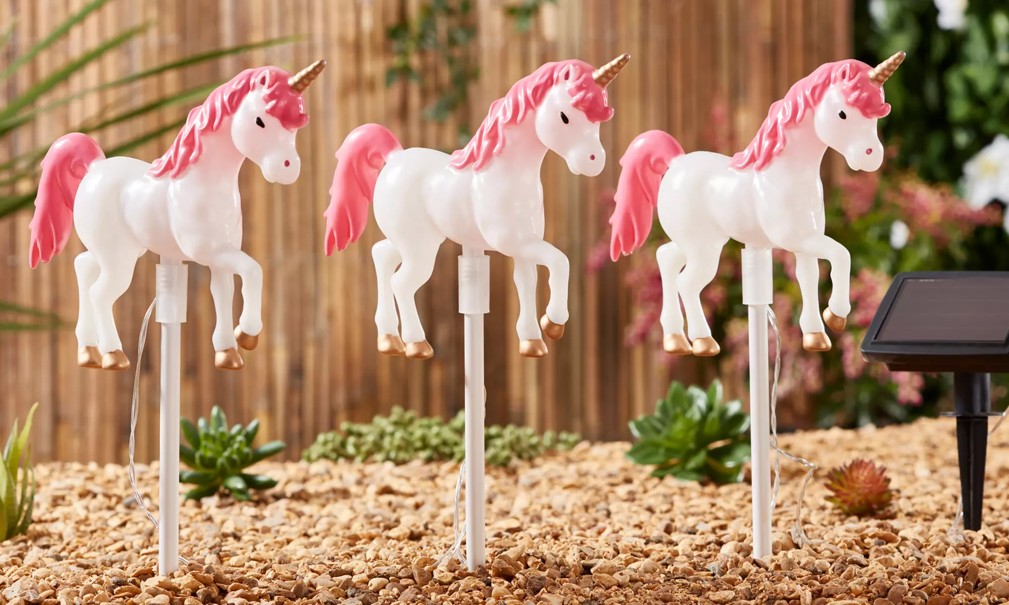 1 ou 2 lots de 3 lampes solaires motif licorne - Second Medium