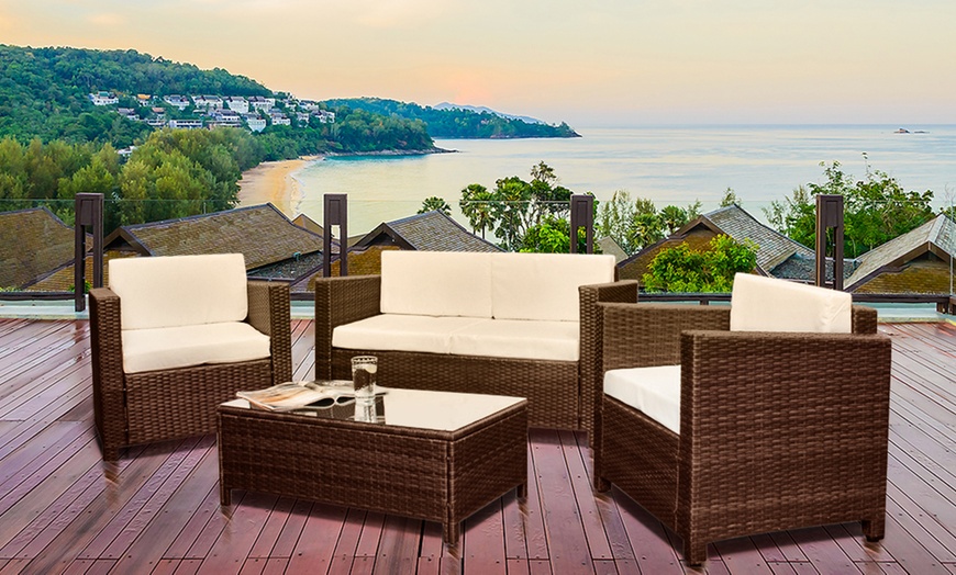 Image 2: Tuscany Four-Seater Rattan-Effect Garden Furniture Set