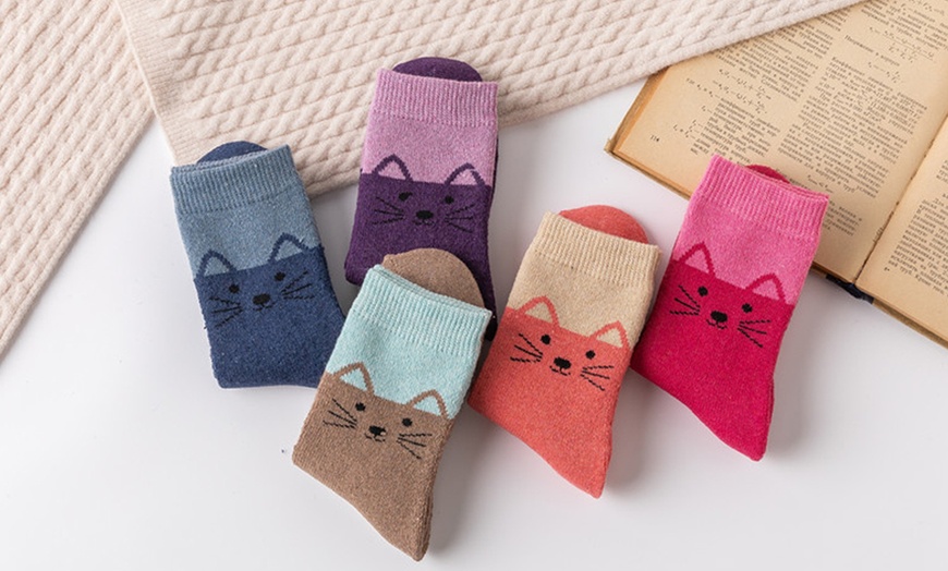 Image 4: Chaussettes épaisses en laine à motif de chat EU 36-41