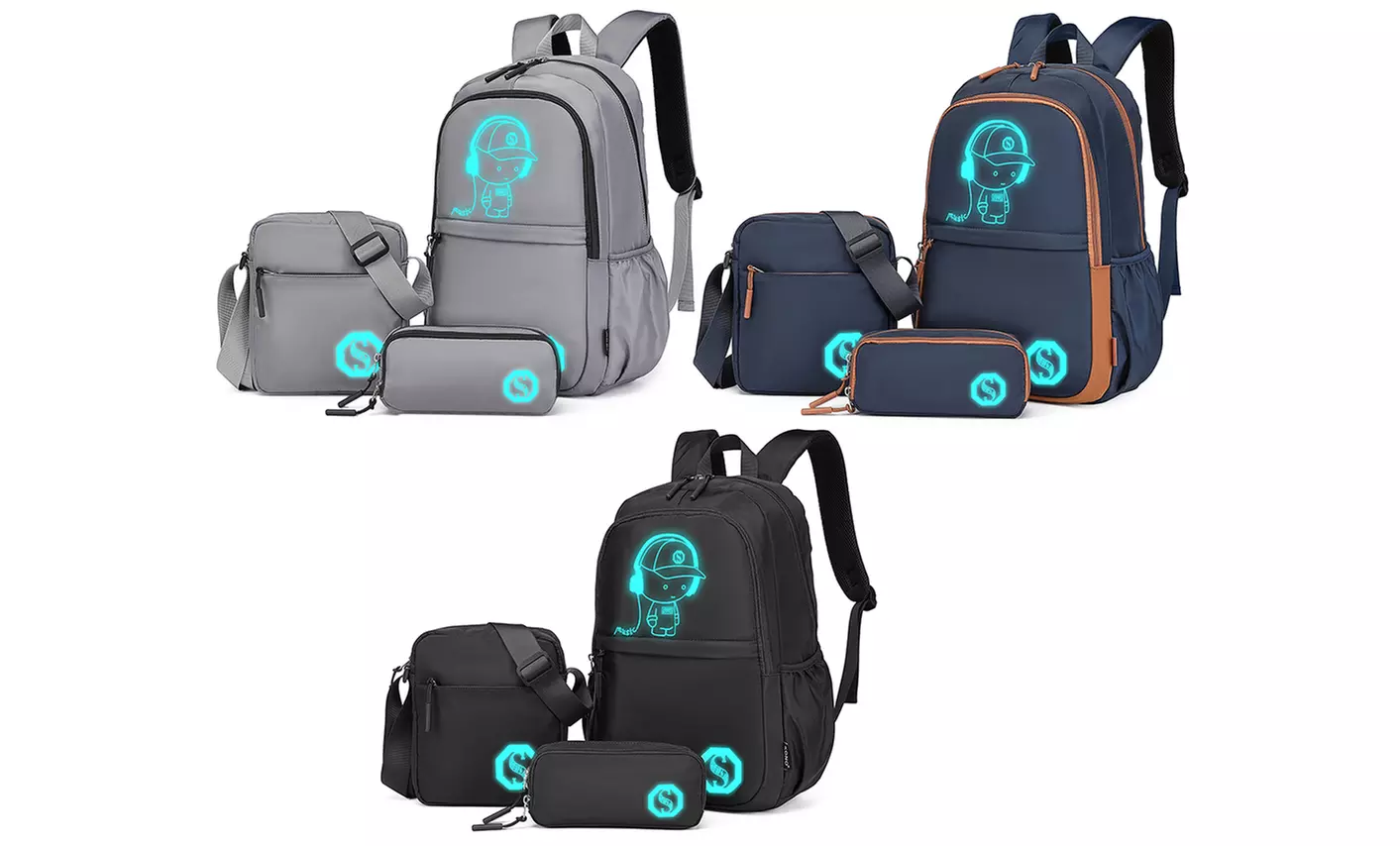 3-delige 'Glow in the Dark' tassenset