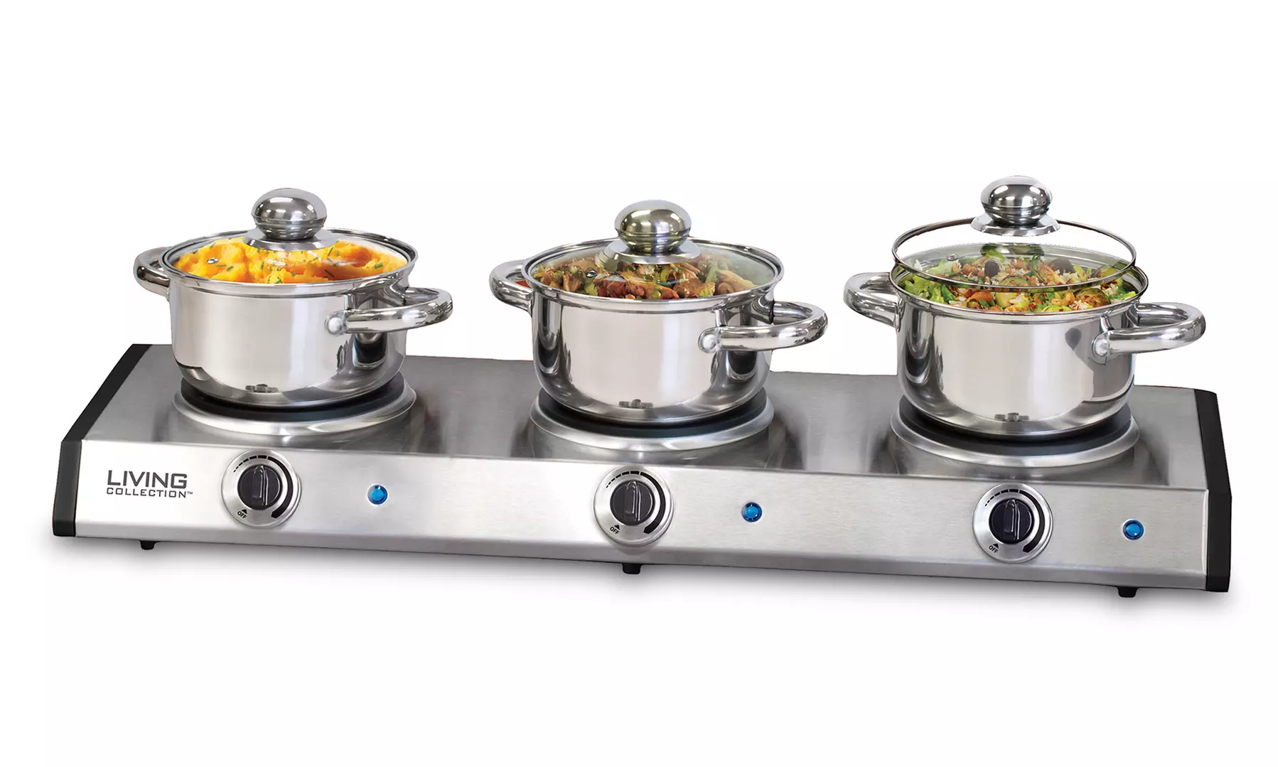 Nostalgia Electrics Stainless Steel 3-Pot Slow Cooker and Server - Primary Image