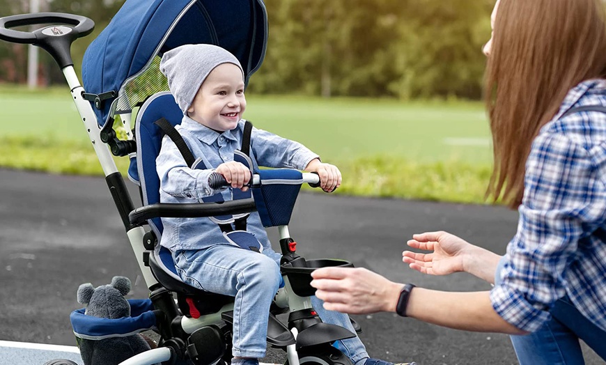 Image 2: HomCom Foldable Toddler Push Along Tricycle with Parent Handle