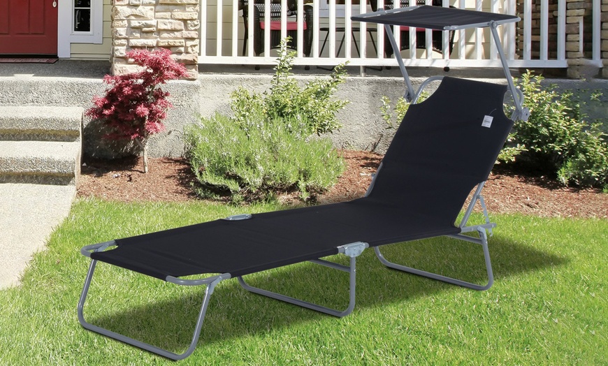 Image 11: Outsunny Reclining Sun Lounger with Sunshade