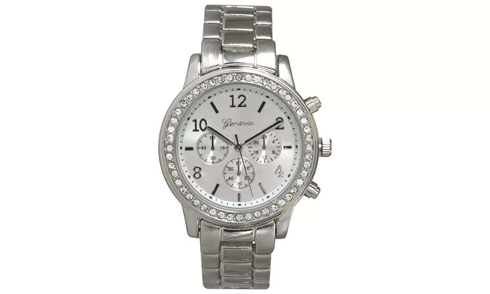 Geneva Women's Boyfriend Watch with Crystal Bezel - Second Medium