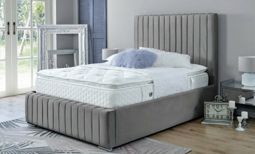 Image 2: DS Living Savoy Panel Line Design Soft Velvet Upholstered Bed