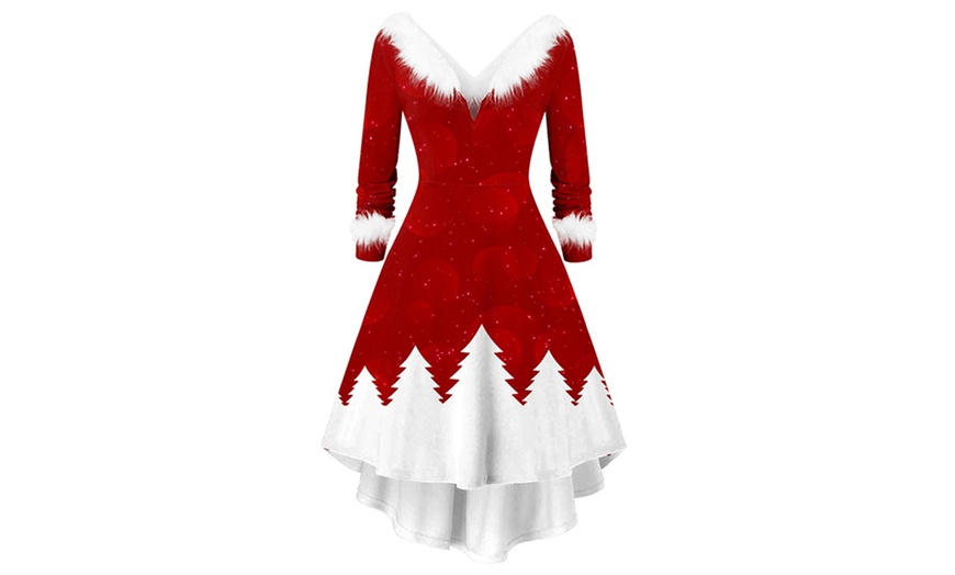 Image 5: Women's Christmas V-Neck Plush Dress