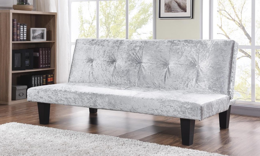 Image 1: Crushed Velvet Fabric Sofa Bed