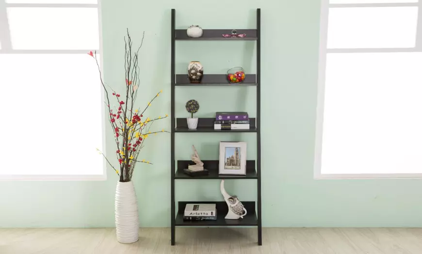 Image 4: Five-Tier Ladder Bookcase Shelf
