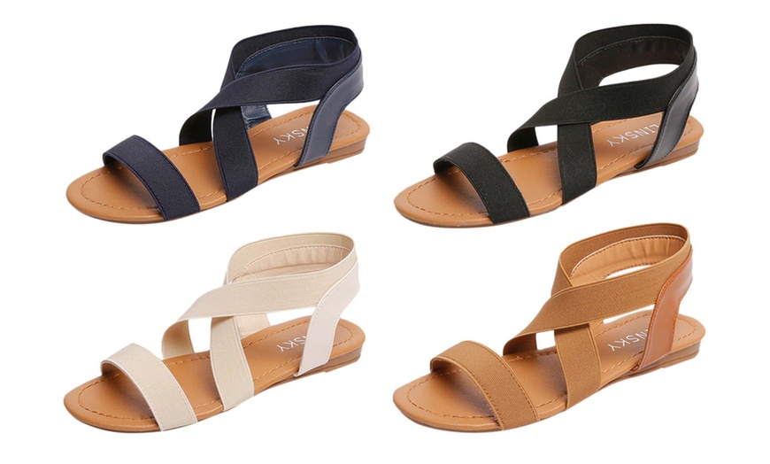 Image 1: Elastic Flat Strap Sandals