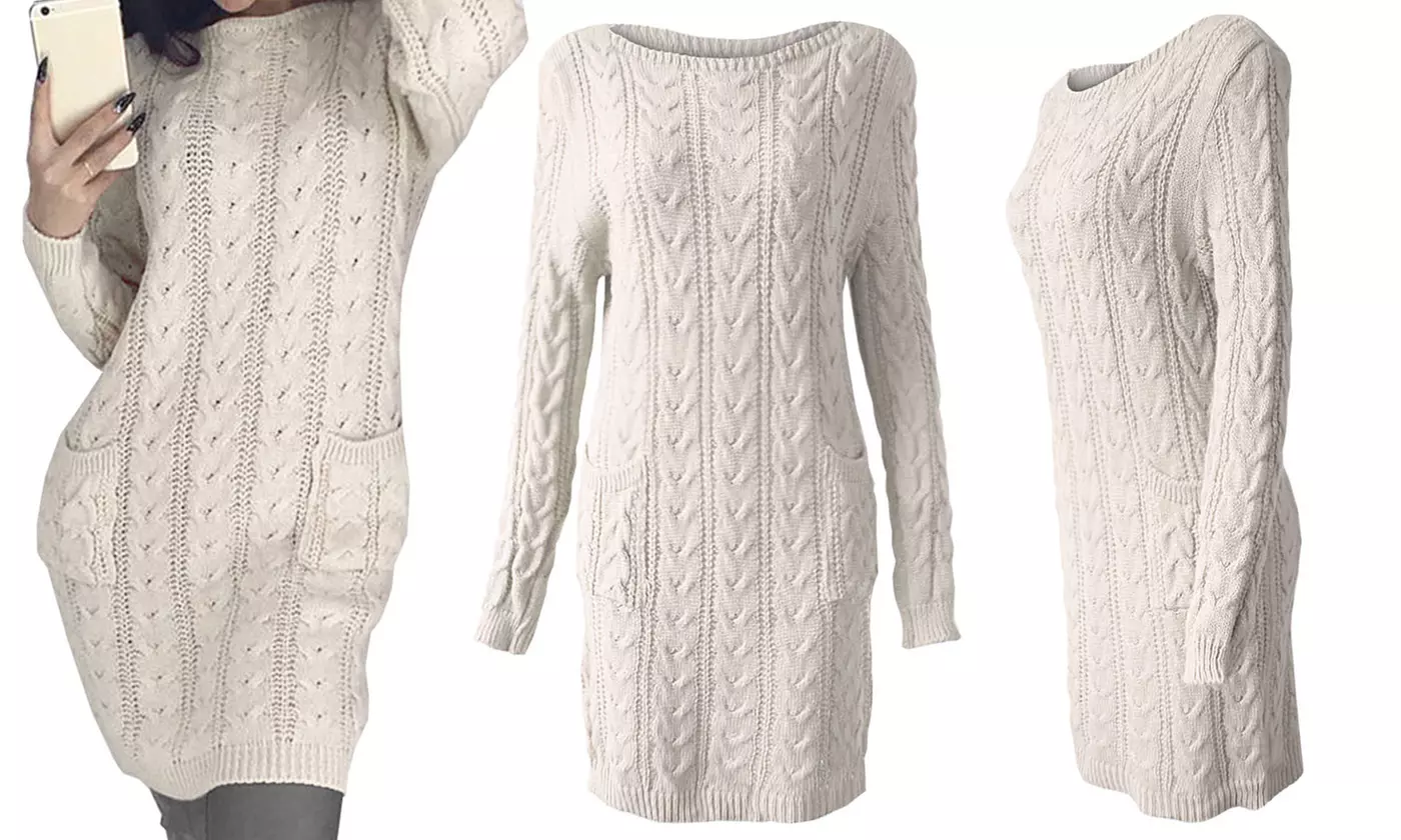 Cable Knit Pocket Jumper Dress