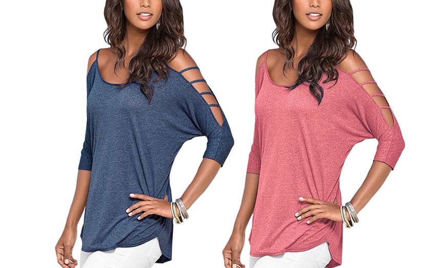 Image 6: Cut-Out Sleeve Jersey Top