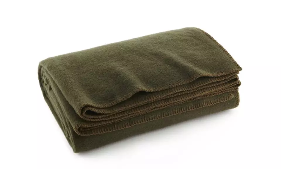 Military Style Olive Drab Green Wool Fire Retardant Blanket 66 x 90 (80% Wool) - Primary Image