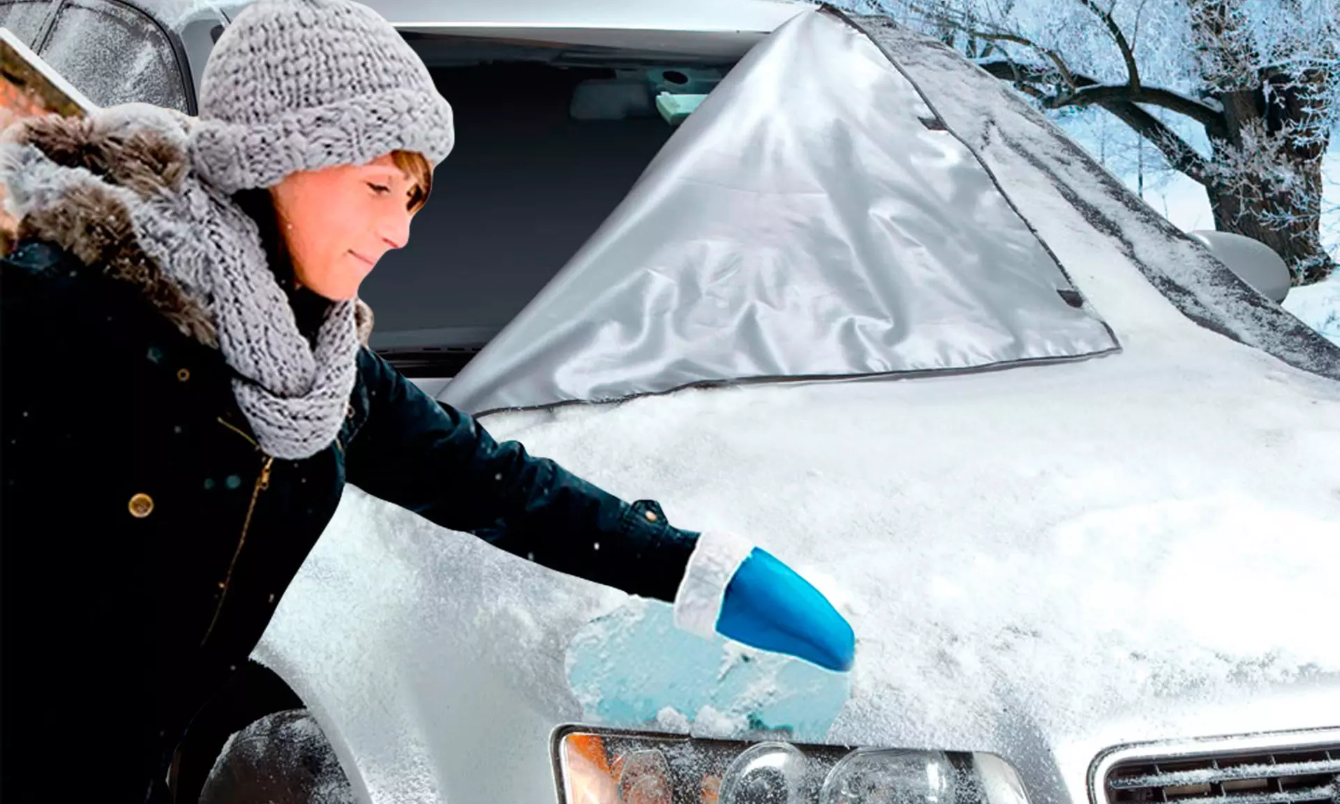 1 et 2 pack spécial hiver avec raclette et couverture de pare-brise - Primary Image