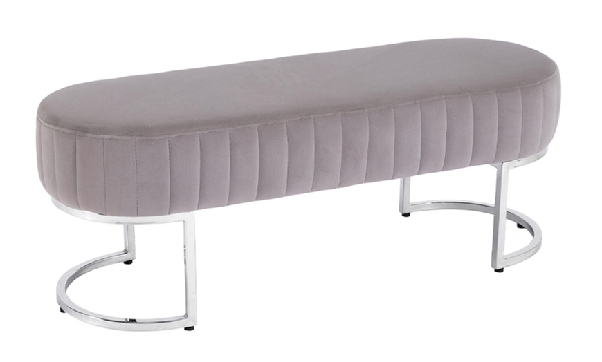 Image 4: Fabric Velvet Bench in Grey Stool with Silver Effect Legs Frame 