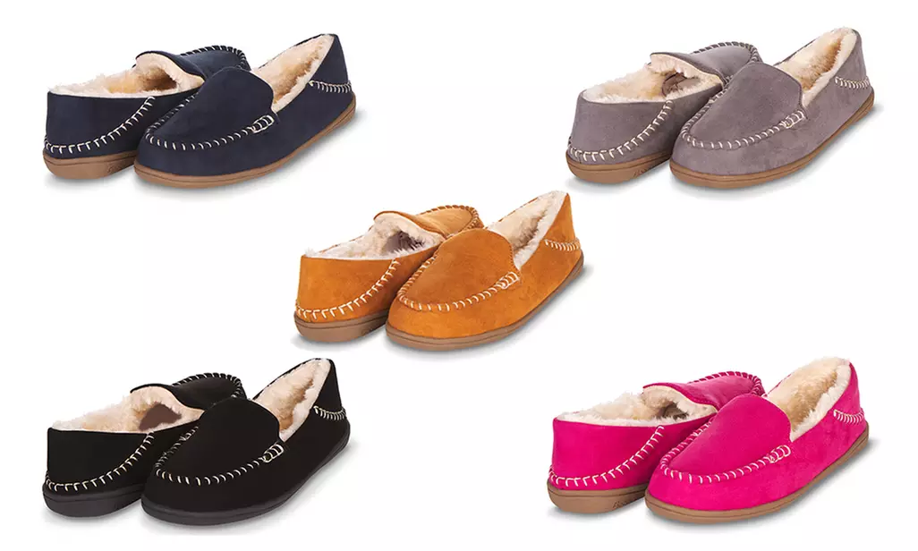 Floopi Women's Fur-Lined Moccasin Slippers in Medium Width  - Primary Image