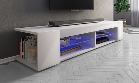 Mobile porta TV Mitchell con LED e ripiani in vetro, disponibile in 2 dimensioni e vari colori