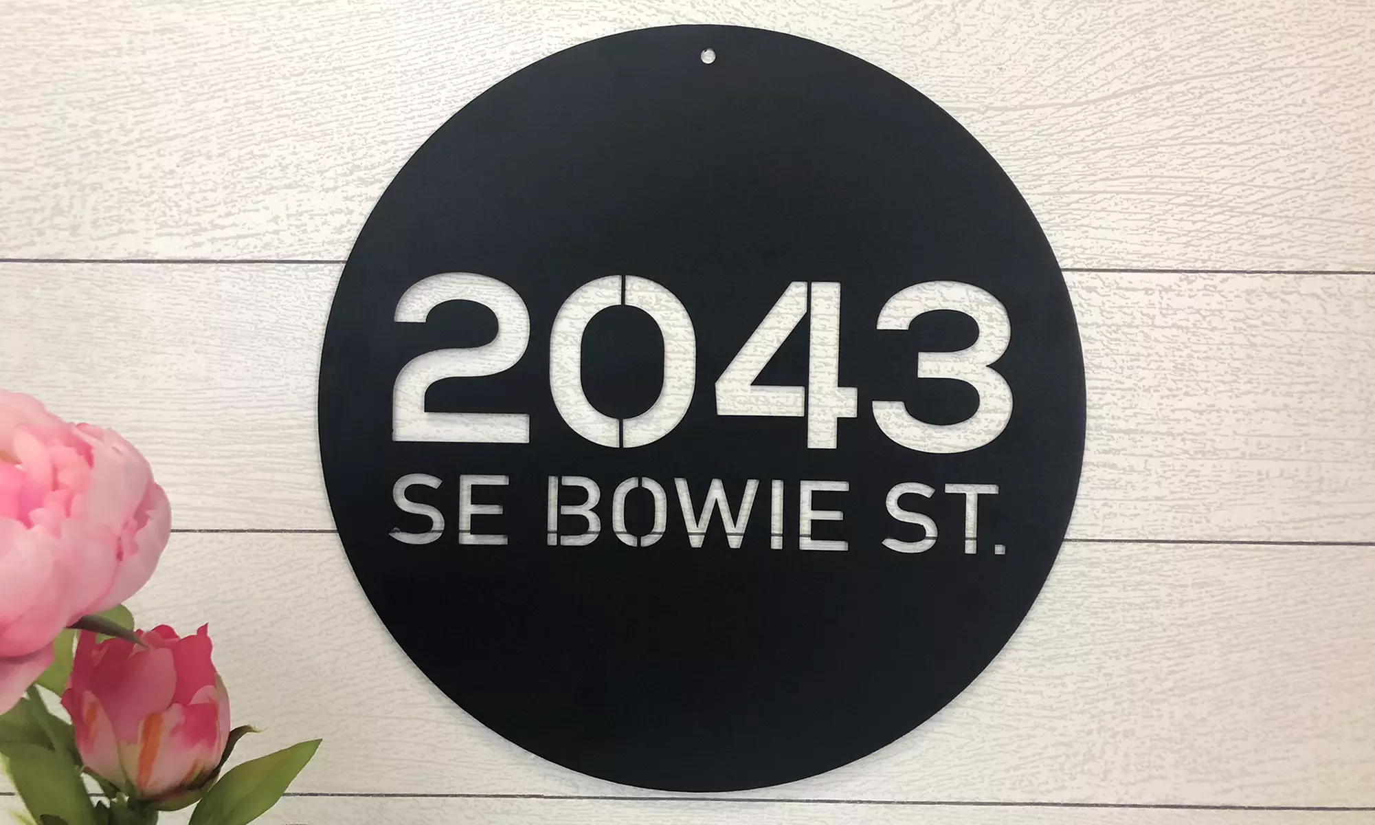 Personalized Steel-Cut Circle Address Sign from Metal Unlimited (50% Off) - Primary Image