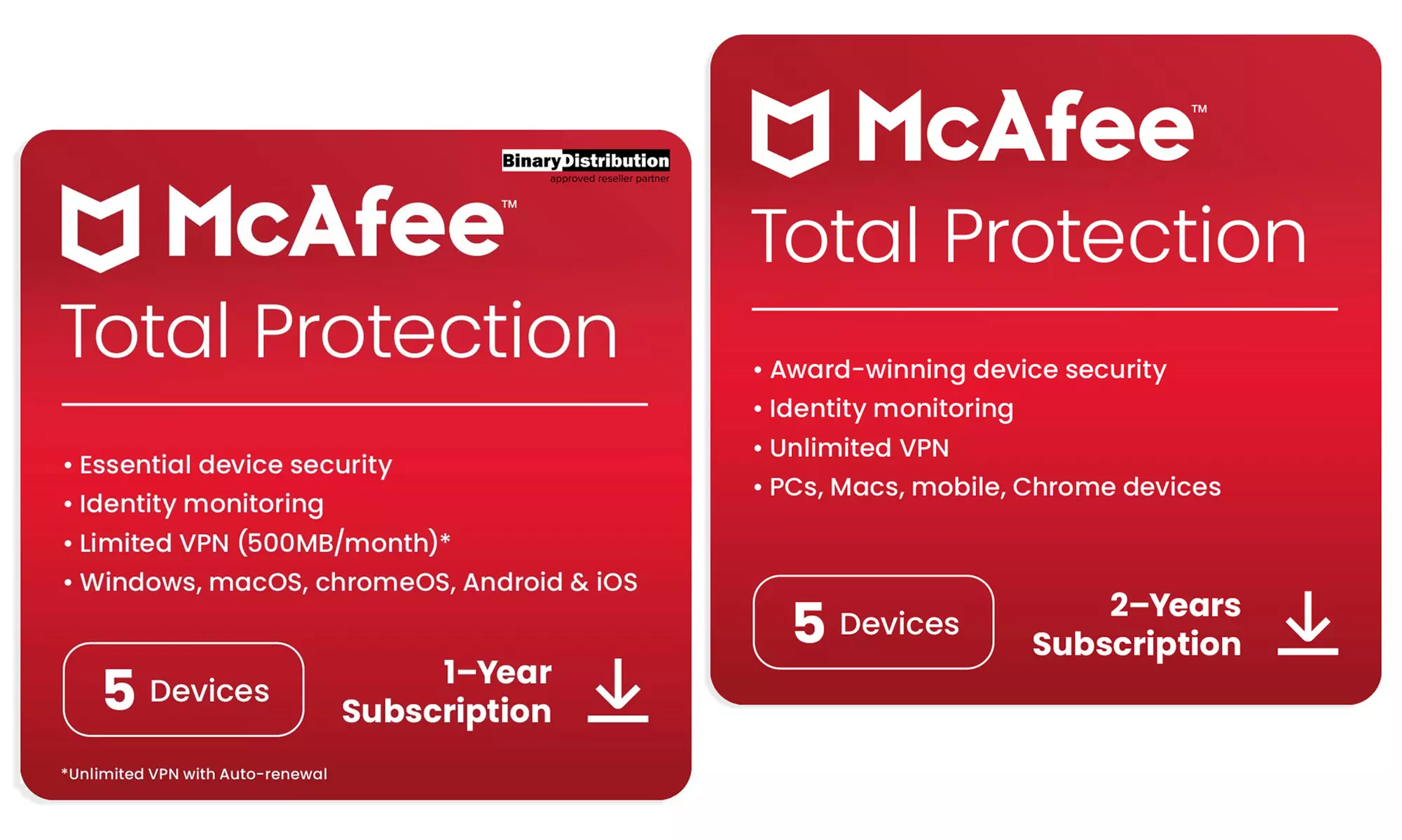 Binary - McAfee Total Protection 5 Dispositivos 1 y 2 Años - Primary Image