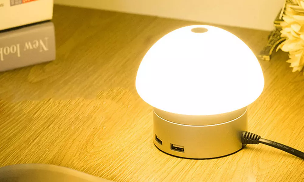 SoftTouch LED-Tischlampe in Silber/Weiß mit 6 USB-Steckplätzen inkl. Versand - Primary Image