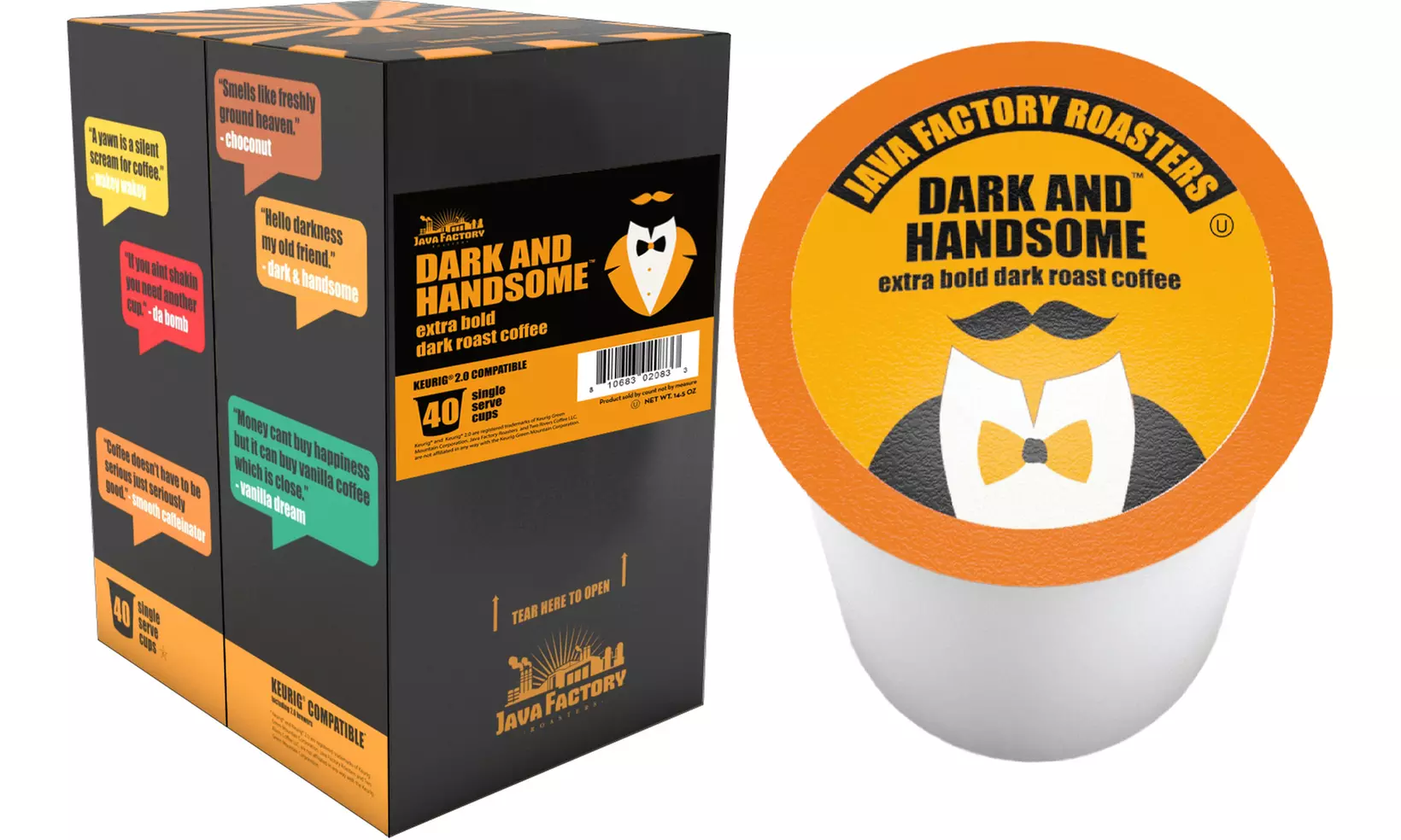 Java Factory Dark and Handsome Dark Roast Single-Serve Coffee Pods for Keurig Brewers (40-Count) - Second Medium
